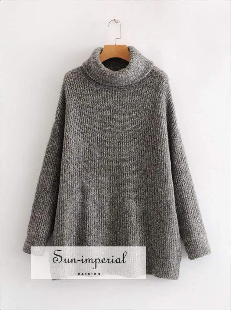 Women Light Blue Oversized Turtleneck Loose Pullovers Jumper Soft Warm Sweater