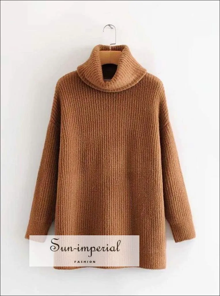 Women Light Blue Oversized Turtleneck Loose Pullovers Jumper Soft Warm Sweater