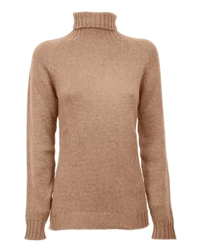 Women's Cashmere Raglan Sleeve Turtleneck Sweater Camel