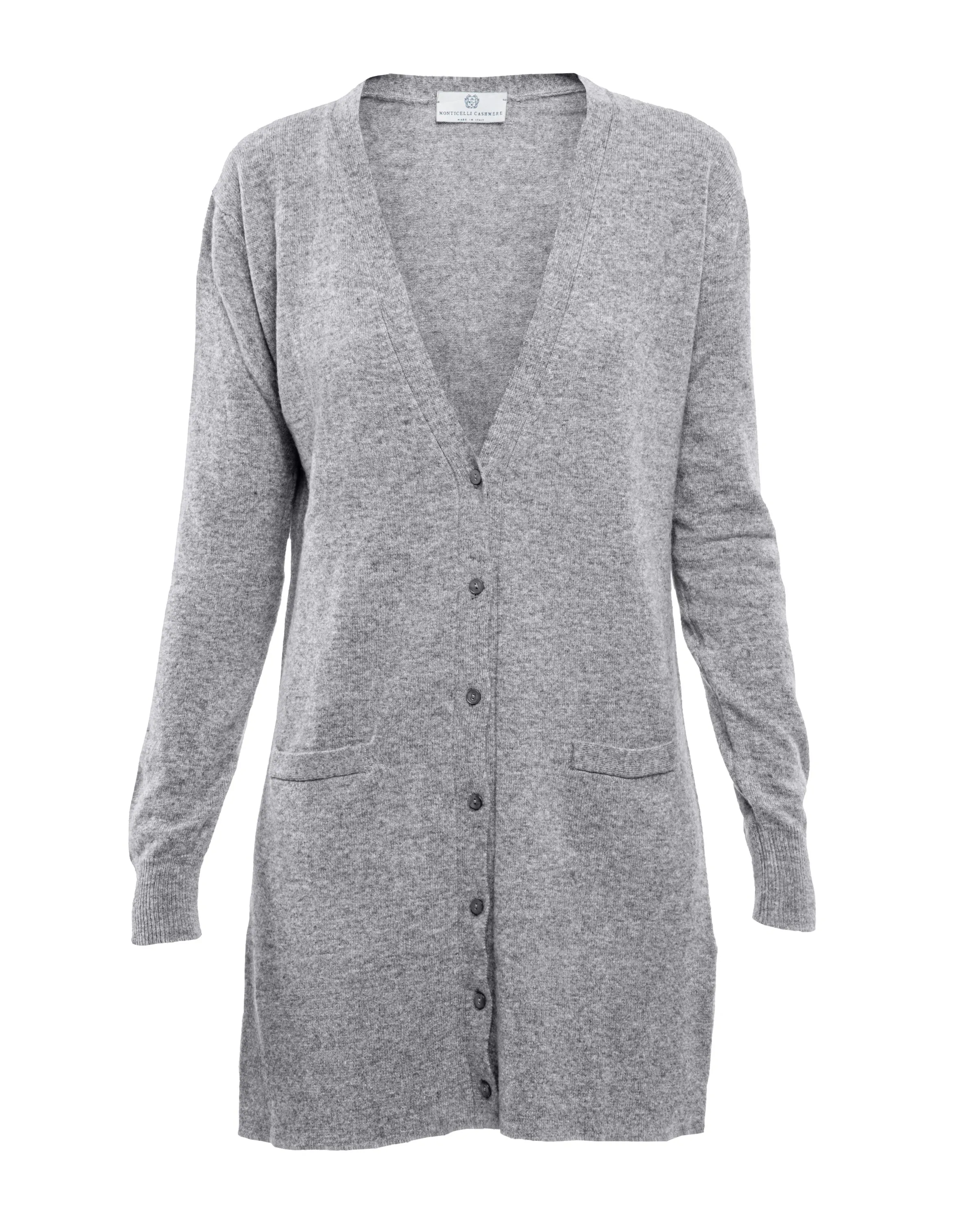 Women's Long Pure Cashmere Cardigan Sweater Melange Gray