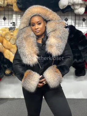 Women's Sheepskin Biker Jacket With Full Fox