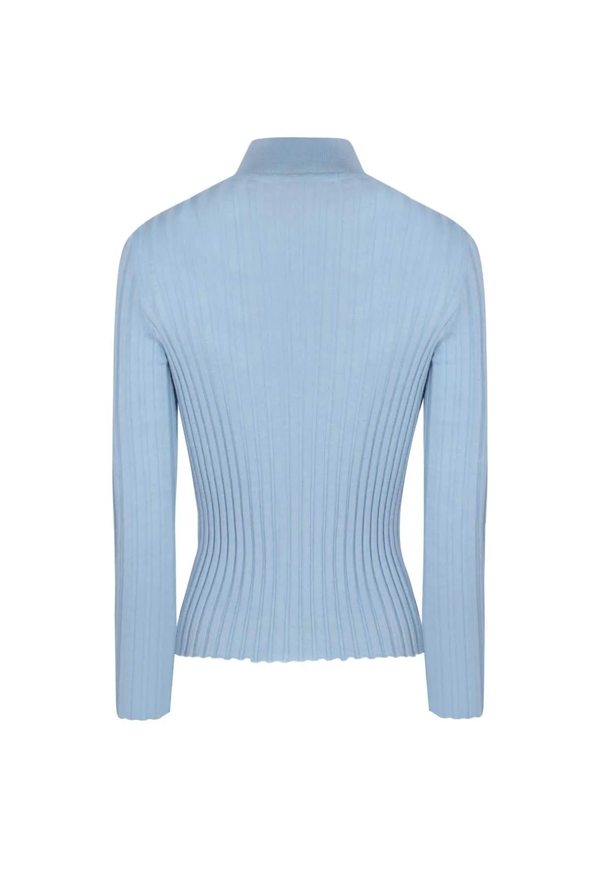 Wool Blended Mock Neck Light Blue Sweater