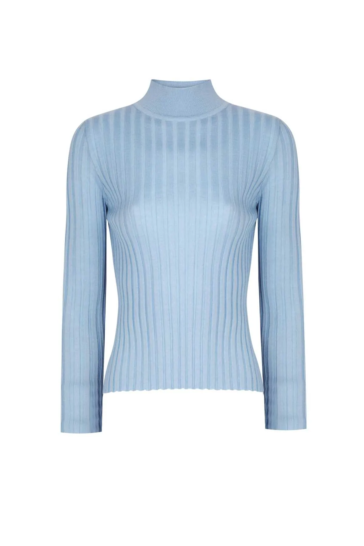 Wool Blended Mock Neck Light Blue Sweater