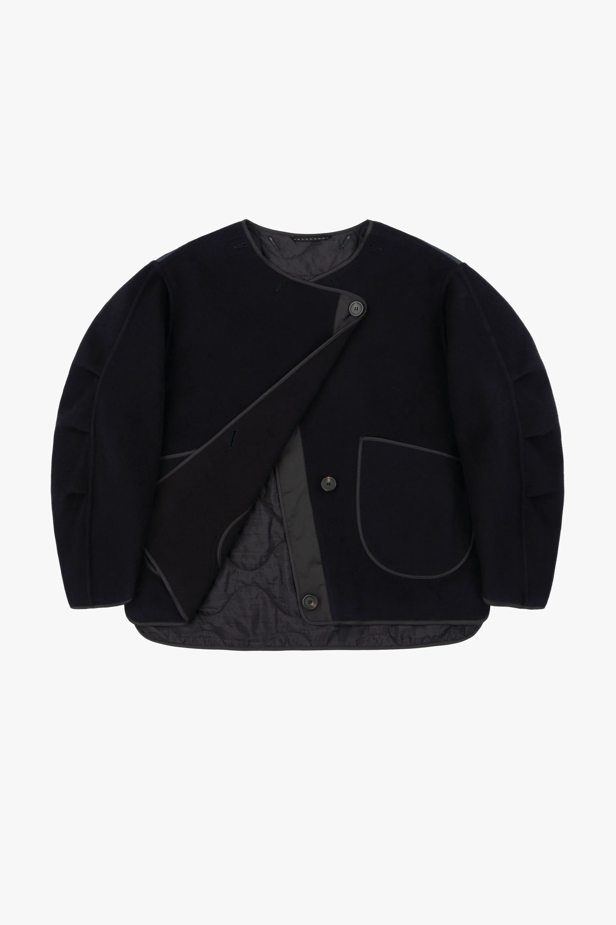 Wool Cropped Peacoat - Navy / Black