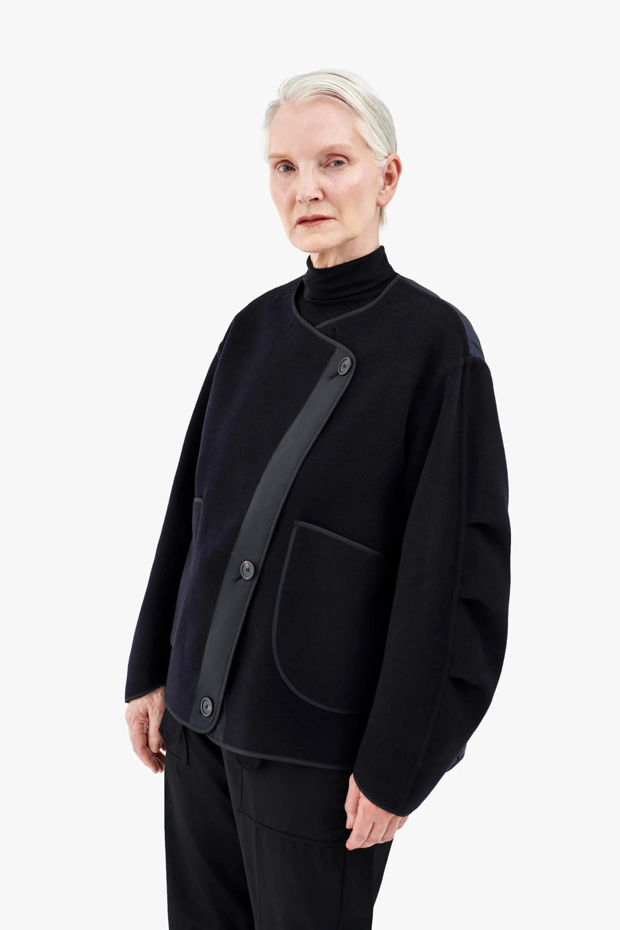 Wool Cropped Peacoat - Navy / Black