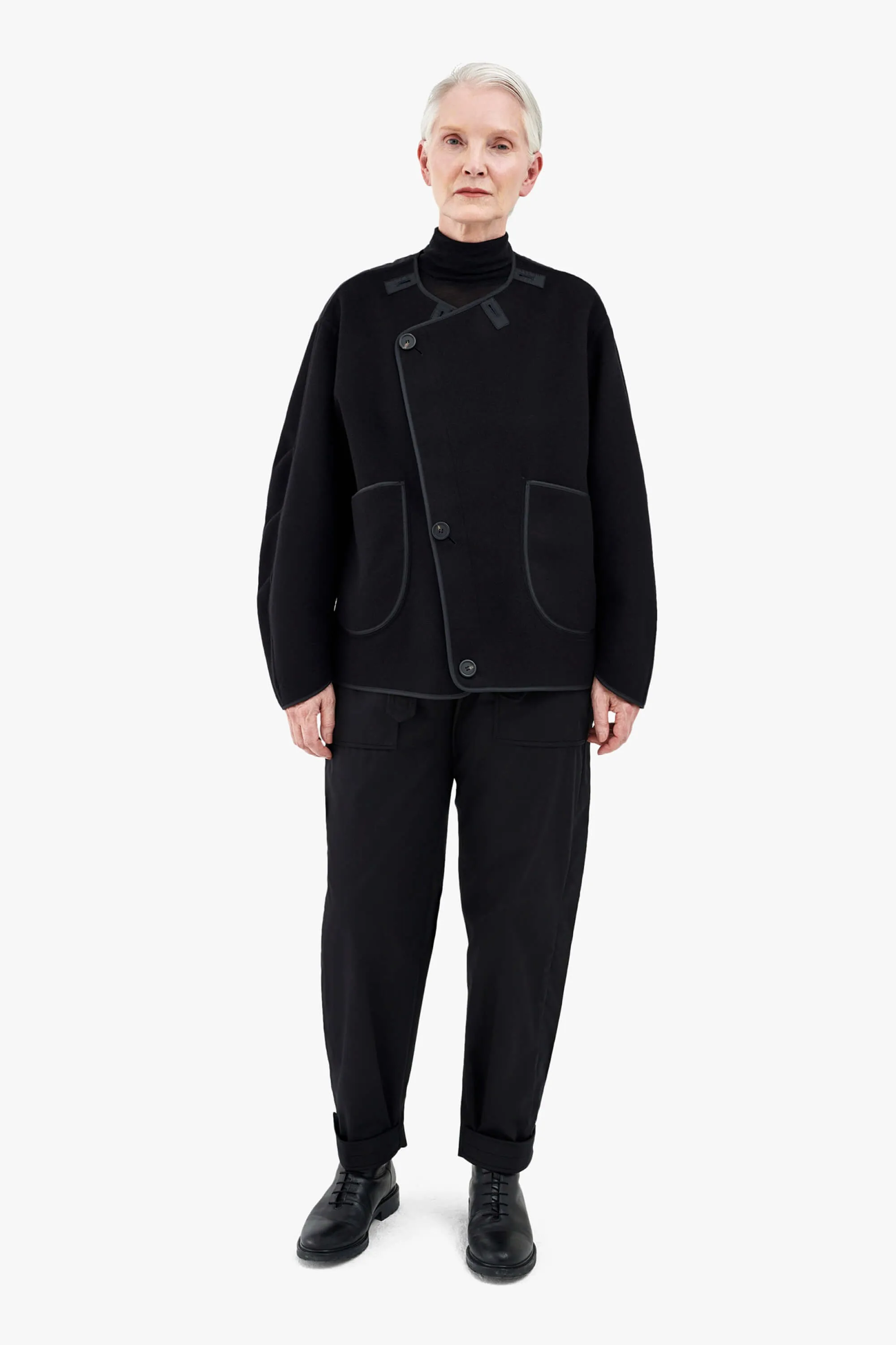 Wool Cropped Peacoat - Navy / Black