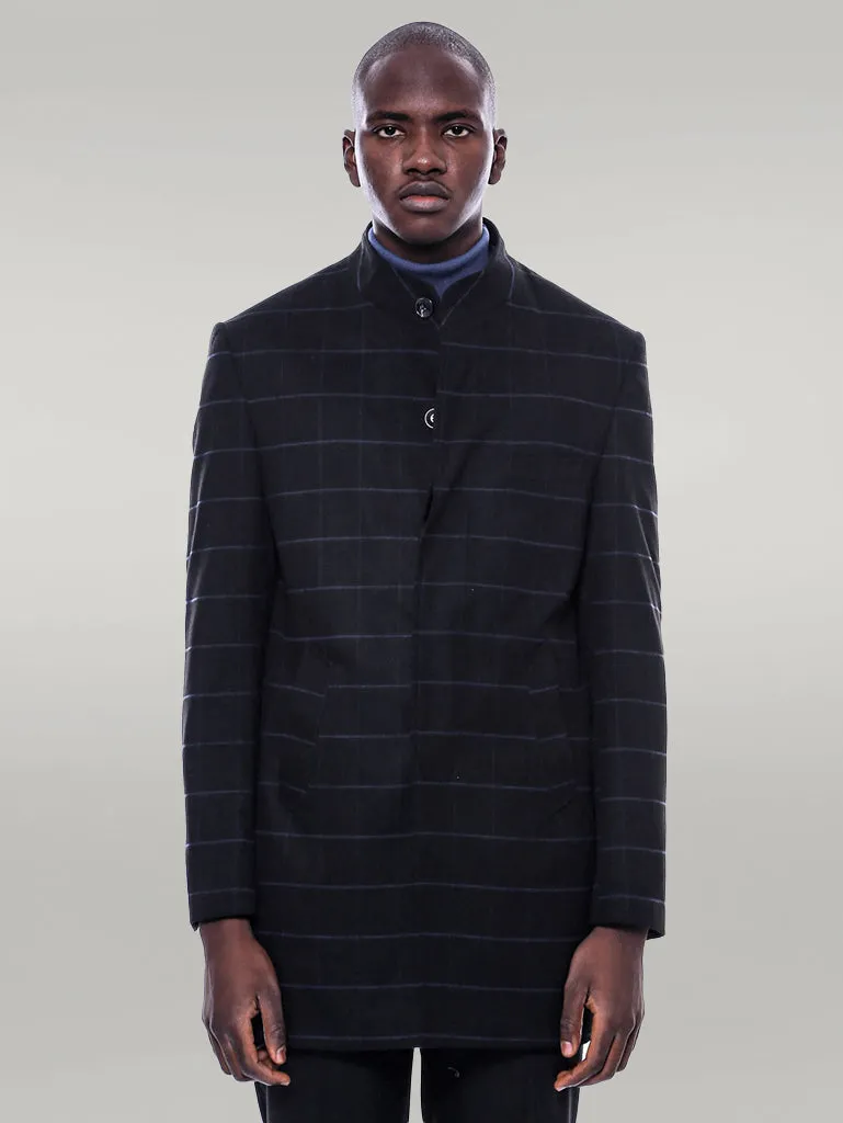 WSS Mandarin Collar Black Checked Coat  - Singen