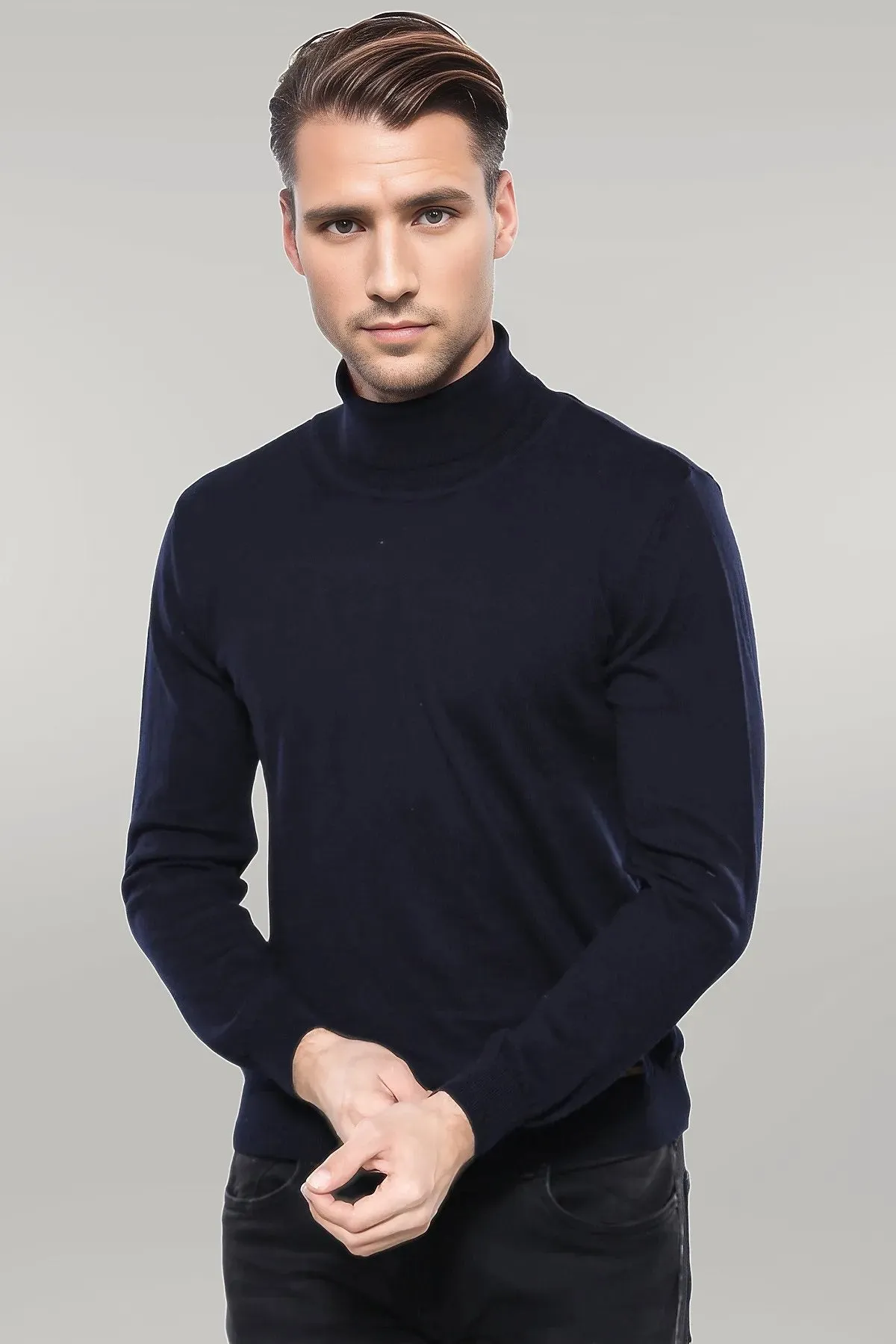 WSS Turtleneck Navy Blue Men Sweater  - Singen