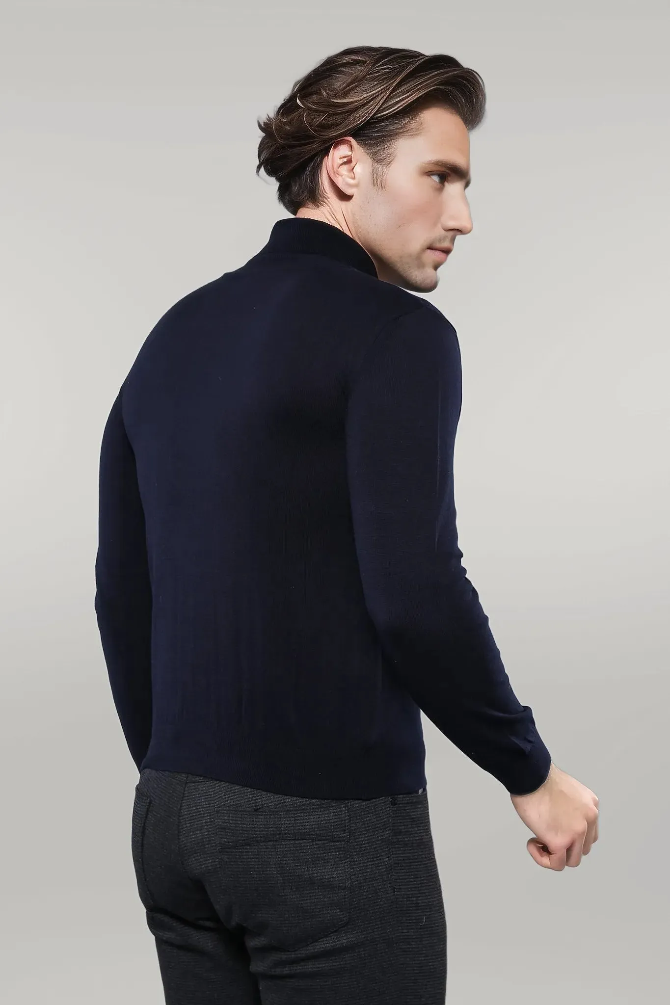 WSS Turtleneck Navy Blue Men Sweater  - Singen