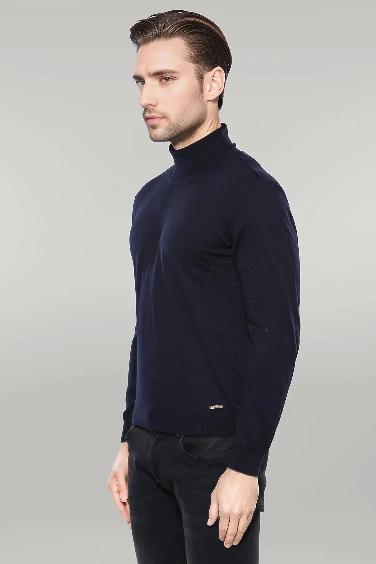WSS Turtleneck Navy Blue Men Sweater  - Singen