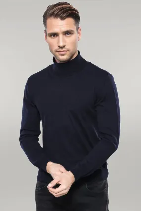 WSS Turtleneck Navy Blue Men Sweater  - Singen