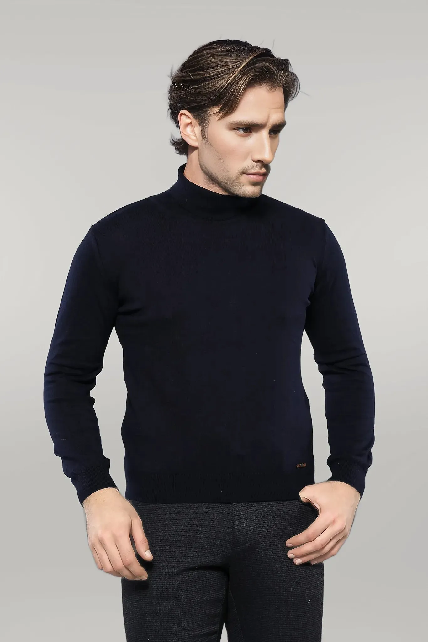 WSS Turtleneck Navy Blue Men Sweater  - Singen