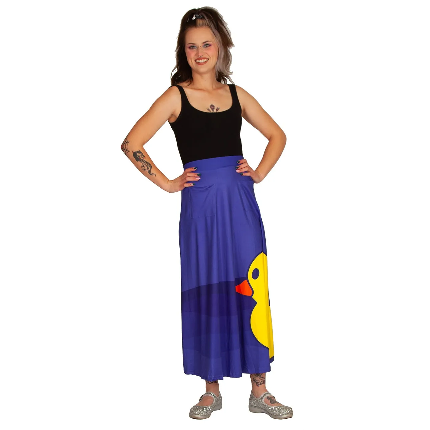Yellow Ducky Maxi Skirt With Pockets